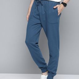 Mast & Harbour Men Teal Blue Solid Jogger Tack Pants-image-54