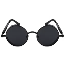 Royal Son Black Polarized Steampunk Round Sunglasses-picture-29