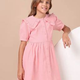 U.S. Polo Assn. Girls Light Pink Cape Collar Solid Mini Dress-image-57