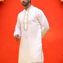 Jompers Animal Embroidered Mandarin Collar Thread Work Silk Cotton Straight Kurta-picture-49