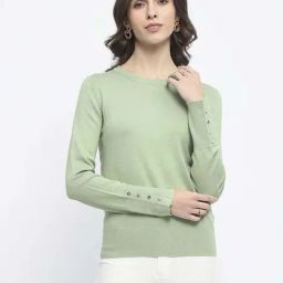 MADAME Green Solid Sweater-picture-43