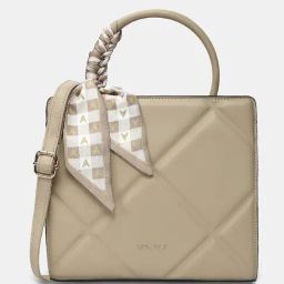 LAVIE LUXE Beige Quilted Medium Satchel Handbag-image-14