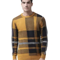 Club York Yellow & Blue Cotton Checks Sweater-22
