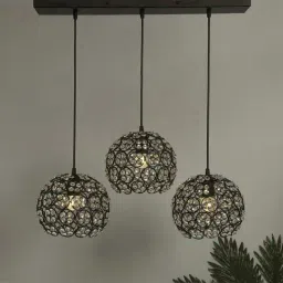 Homesake 3-Lights Linear Cluster Black Metal Crystal Globe Pendant Light - Set of 1-16