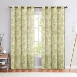 MODERN HOMES Green & Beige Cotton Curtain - Set of 2-10