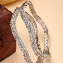 NVR Silver Plated American Diamond Studded Bangles Set of 2-17