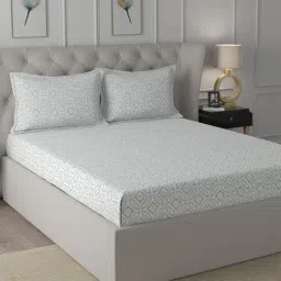 In-House by Maspar Blue 200 TC Cotton Printed Bed Sheet with 2 Pillow Cover-image-73