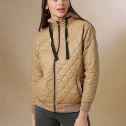 Campus Sutra Camel Brown Quilted Jacket-image-4