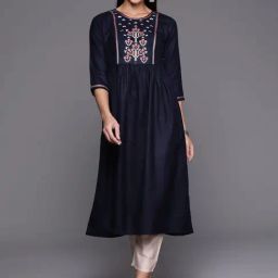 Indo Era Navy Cotton Embroidered Kurta-image-13