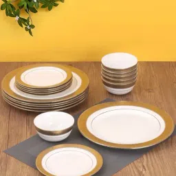 Clay Craft 'Fine' White & Golden Ceramic 18 Piece Dinner Set-15