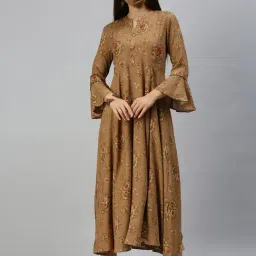 SHOWOFF Brown Cotton Printed Calf Length Anarkali Kurta-image-67