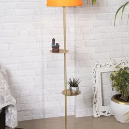 Homesake 'Duo Shelf' Orange & Golden Metal Tall Floor Lamp With Shade & Bulb - Set of 1-image-22