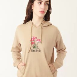 Zink London Dark Beige Printed Hoodie-image-79
