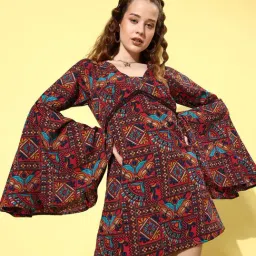 QUIERO Multicolor Printed A Line Dress-image-47