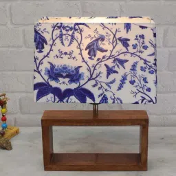 Homesake Blue & Brown Wood Bedside Desk Nightstand Table Lamp-35