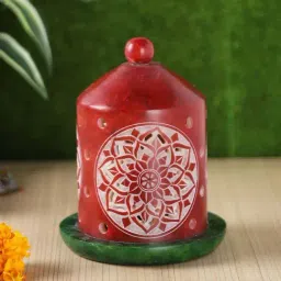 Aapno Rajasthan Red & Green Soapstone Bell Shaped Tealight Holder-23