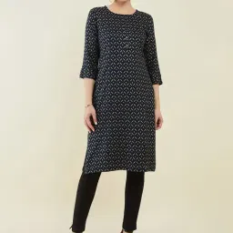 Soch Navy Printed Straight Kurta-image-90