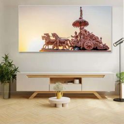 Nestroots Brown Canvas Krishna And Arjuna's Divine Journey Wall Painting - Black Floating Frame-28