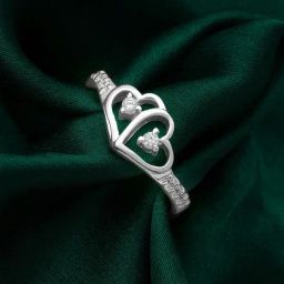 Silberry 92.5 Sterling Silver Connected Heart Silver Adjustable Ring-image-97