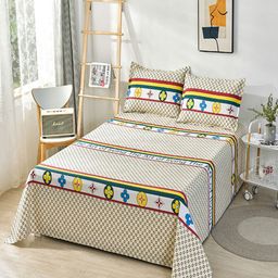 JC HOME White & Yellow Floral Cotton 230 TC Double King Bedsheet Set-2 m x 2.30 m-picture-1
