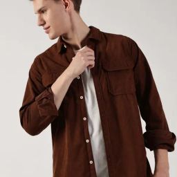 Thomas Scott Brown Slim Fit Striped Shirt-image-79