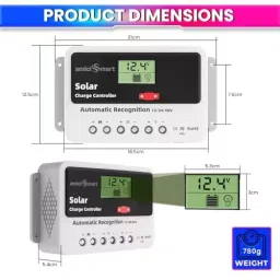 amiciSmart Solar Charge Controller 60 Amp 12 V/24 V/48 V 2.9 kW with LCD Display & USB Port, 1x60A-SOLAR-CTRL image 5