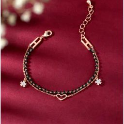 Peora Rose Gold Plated CZ Heart with Small Black Beads Openable Bracelets-image-49