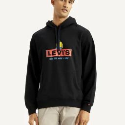 Levi's Black Cotton Slim Fit Logo Printed Hooded Sweatshirt-picture-27