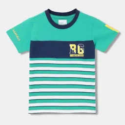 Blue Giraffe Boys Green Cotton Striped 1 T-shirt-image-86