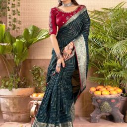 Saree Mall Blue Woven Saree With Unstitched Blouse-image-10