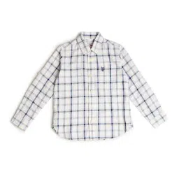 US Polo Kids Boys White Cotton Checks Shirt-image-8