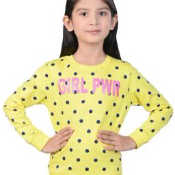 3PIN Girls Yellow Cotton Regular Fit Printed Sweatshirt-picture-3