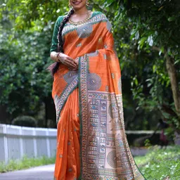 DIVASTRI Ethnic Motifs Silk Blend Tussar Saree-image-11