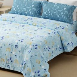 Layers Forever Blue Cotton Floral 120 TC Flat King Bedsheet with 2 Pillow Covers-picture-47