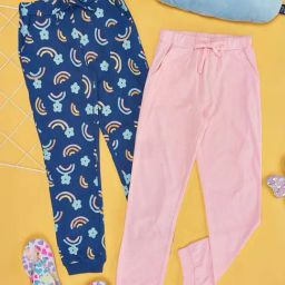 YU by Pantaloons Kids Navy & Pink Floral Print Joggers (Pack of 2)-image-93