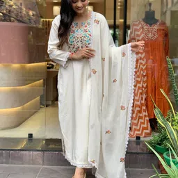 KALINI Women Ethnic Motifs Embroidered Regular Kurta with Trousers & With Dupatta-picture-19