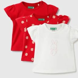 United Colors of Benetton Infant Girls Red & White Cotton Printed Top (Pack of 3)-21