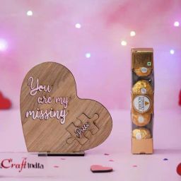 eCraftIndia Wooden Heart Shaped You Are My Missing Showpiece & Ferrero Rocher Chocolates (5 Pcs)-image-8
