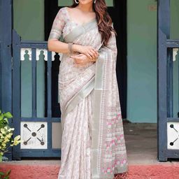 SGF11 Floral Pure Linen Handloom Saree-17