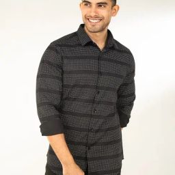 The Bleu Label Black Slim Fit Striped Shirt-image-35