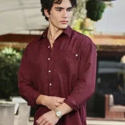 Campus Sutra Maroon Loose Fit Texture Shirt-image-62