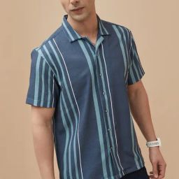 Code By Lifestyle Navy Regular Fit Striped Shirt-image-73