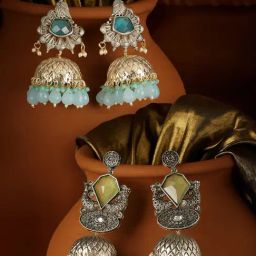 Zaveri Pearls Blue & Green Alloy Earrings for Women-81