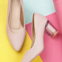 Shezone Pink Textured Block Pumps-16