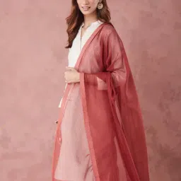 fabindia Red Cotton Silk Dupatta-picture-13