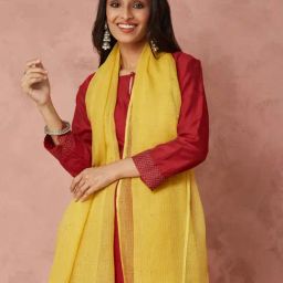 Fabindia Green Cotton Silk Regular Fit Woven Dupatta-picture-26