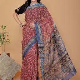 Jevi Prints Kalamkari Pure Cotton Block Printed Saree-12