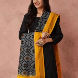 Fabindia Black Cotton Regular Fit Printed Dupatta-image-56