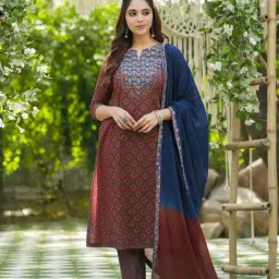 Rain and Rainbow Brown Cotton Printed Kurta & Pant Set With Dupatta-picture-9
