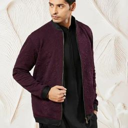 Vastramay Wine Regular Fit Self Pattern Jacket image 3